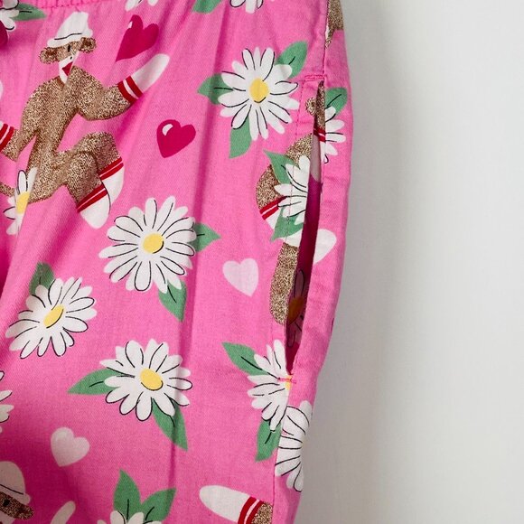 Nick & Nora Pink Sock Monkey Flower Print Flannel PJ Pajama Pants, Size S - Picture 4 of 12